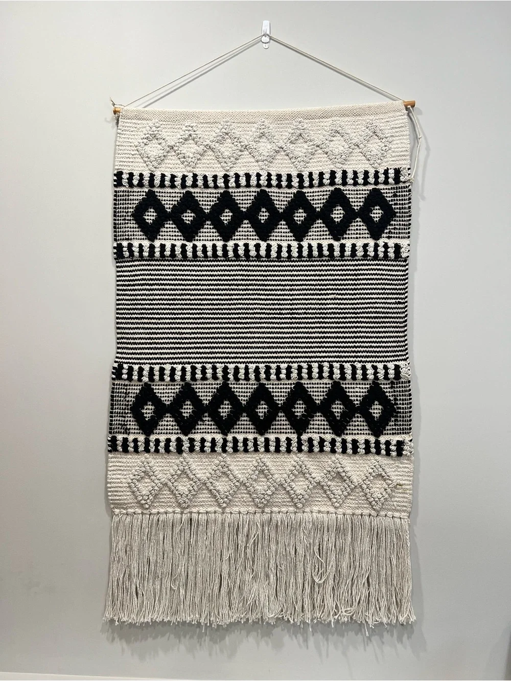 Handwoven Black and White Boho Wall Hanging